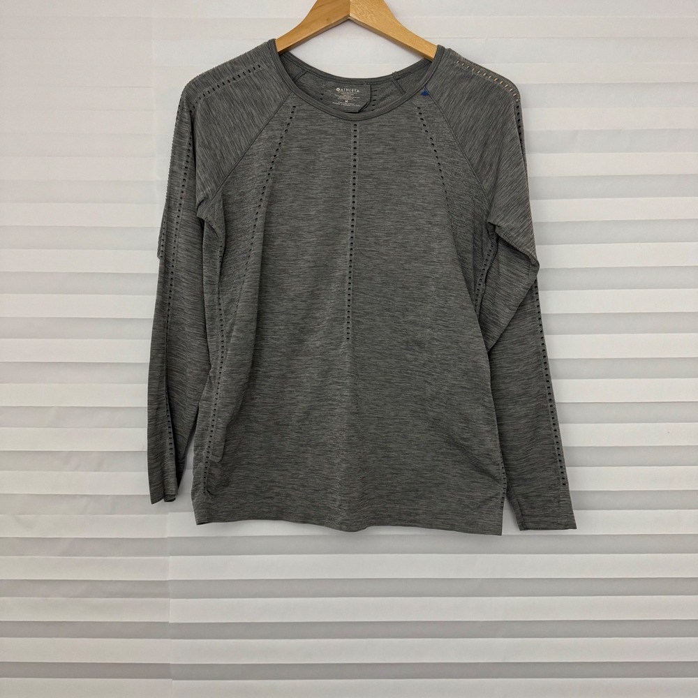 Athleta Momentum Long Sleeve Top Grey Heathered Seamless Running Shirt 384371 M